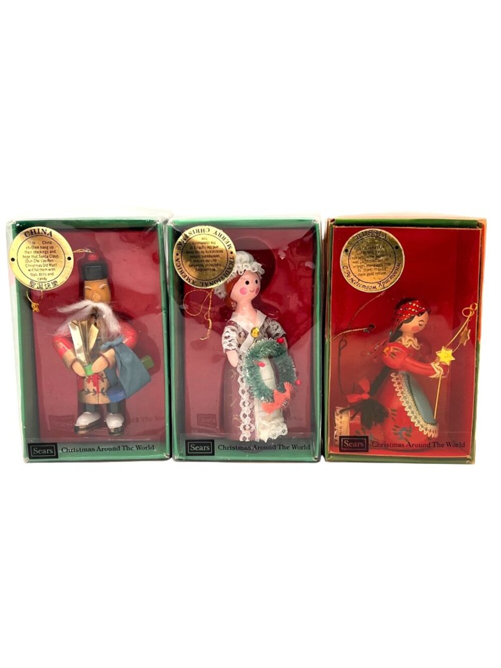 Vintage Sears Christmas Around The World Ornaments Set Of 3 China Russia America